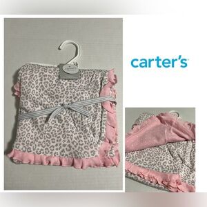 🆕CARTER’S - NWT - 34”X28” - INFANT GIRLS REVERSIBLE LEOPARD / PINK DOT BLANKET